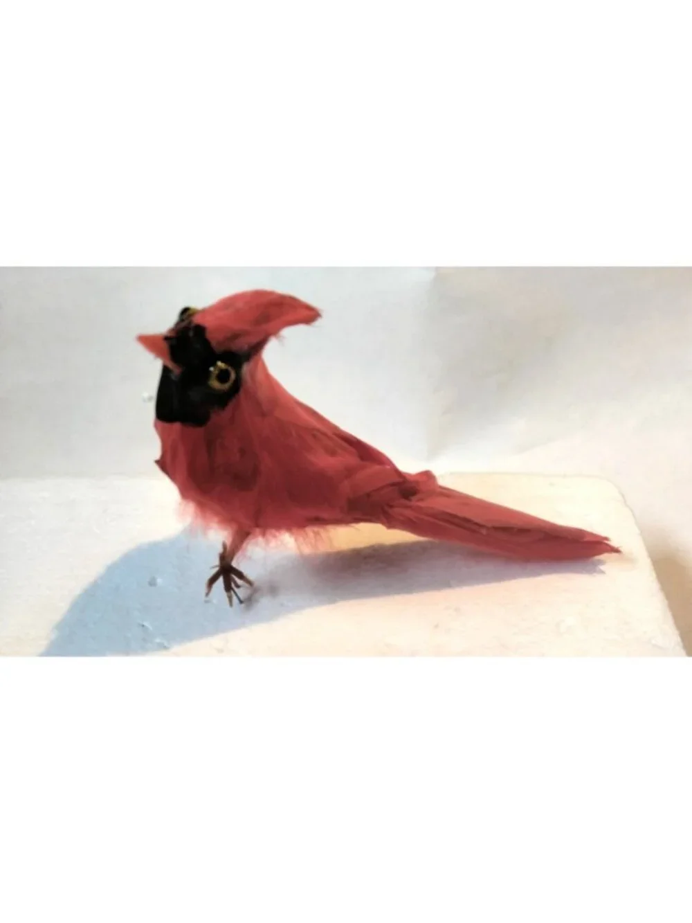 Red Cardinal Bird Figurine Ornament Feathers Wire Pick Craft Decoration Lot 2